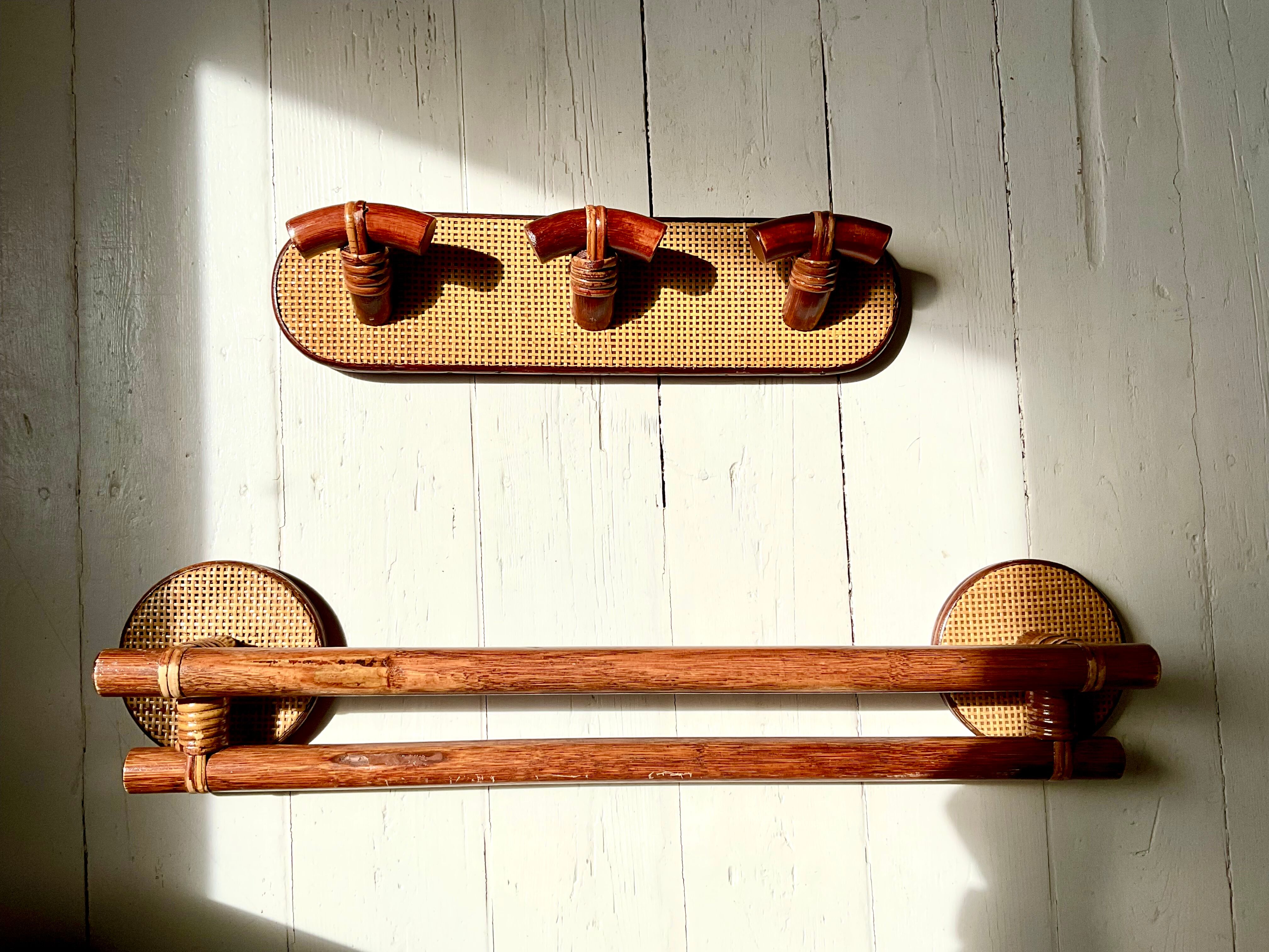 Coat rack and vintage towel rack set