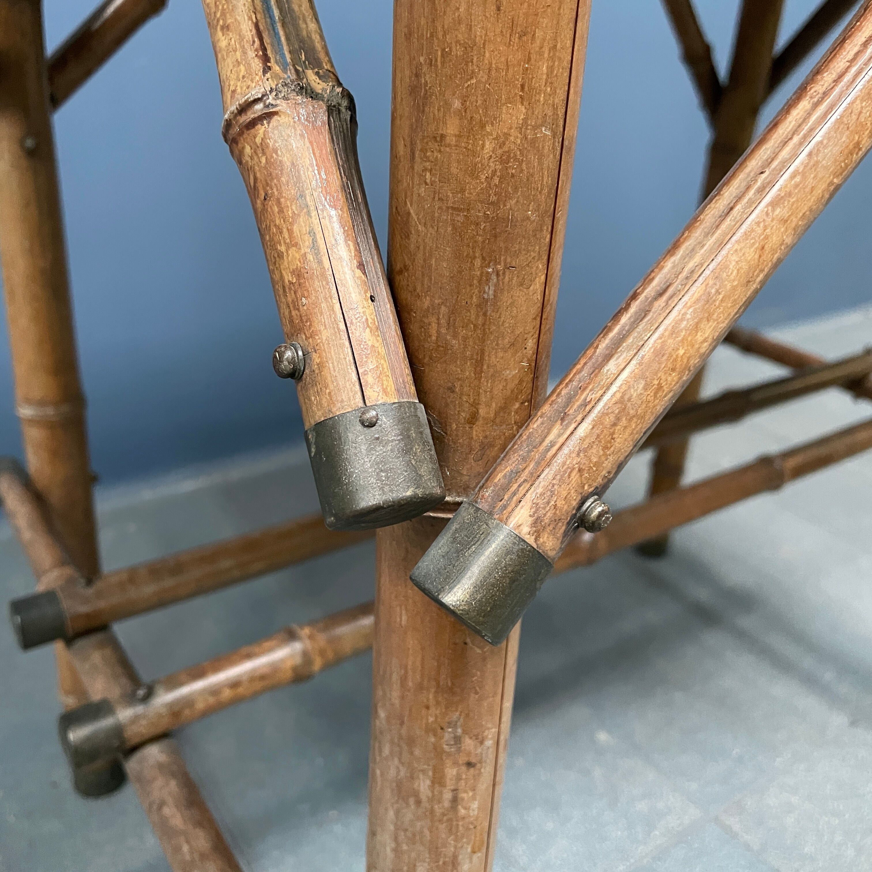 Bamboo side table with mirror top from France, 1940s