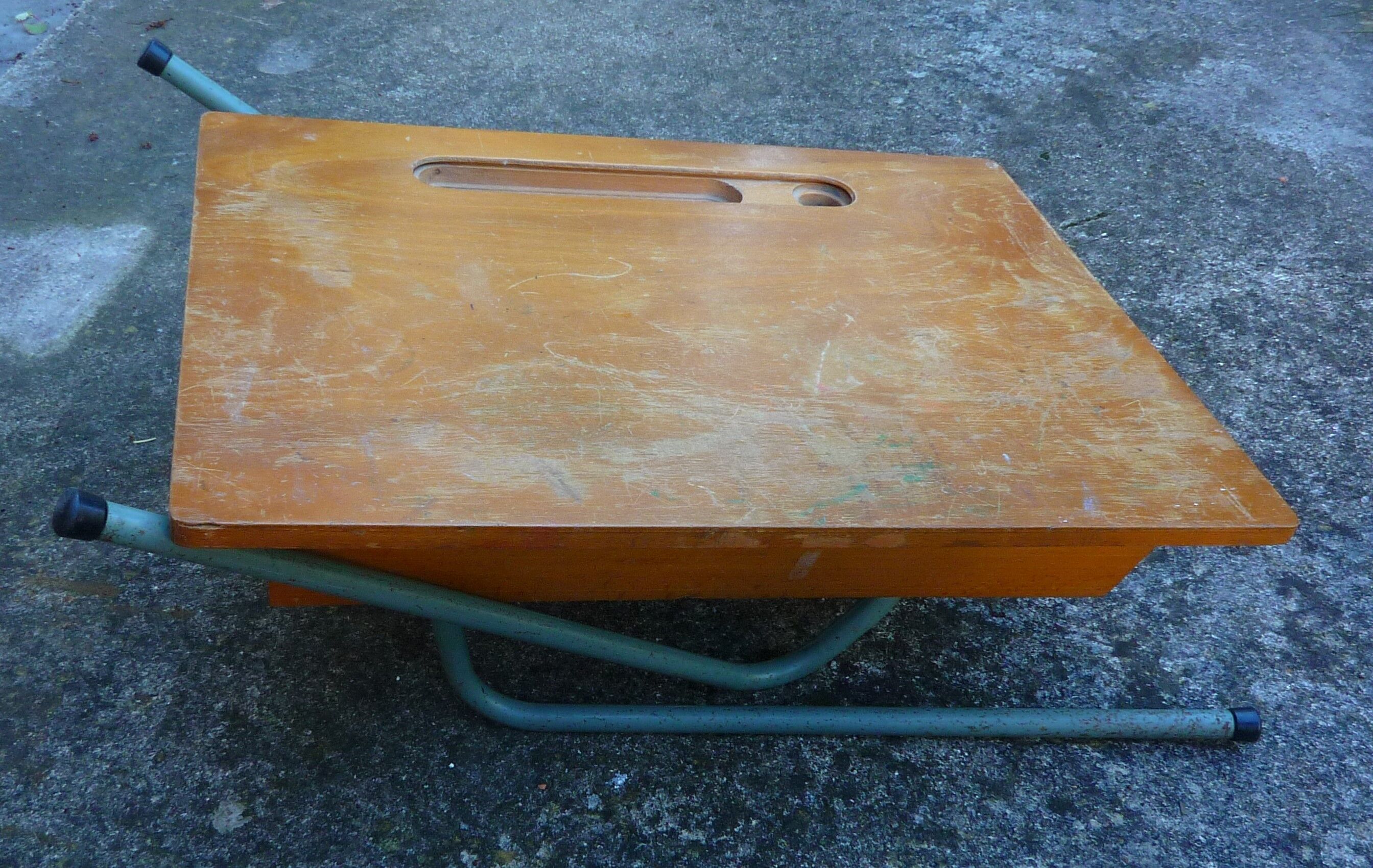Folding school desk, wood and metal, vintage 50s