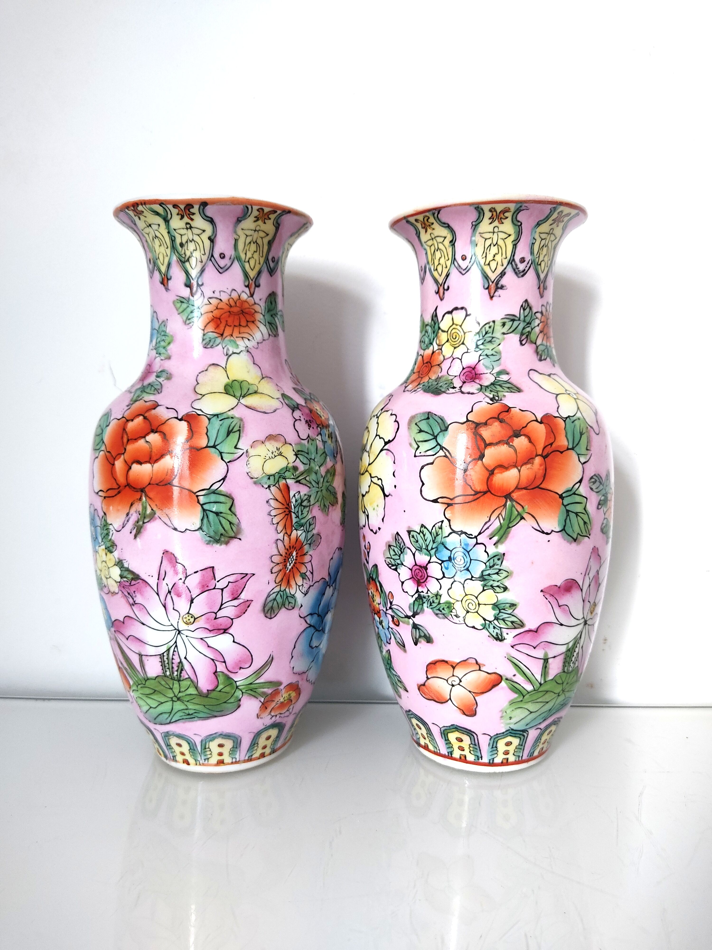 Pair of flowered Chinese vases