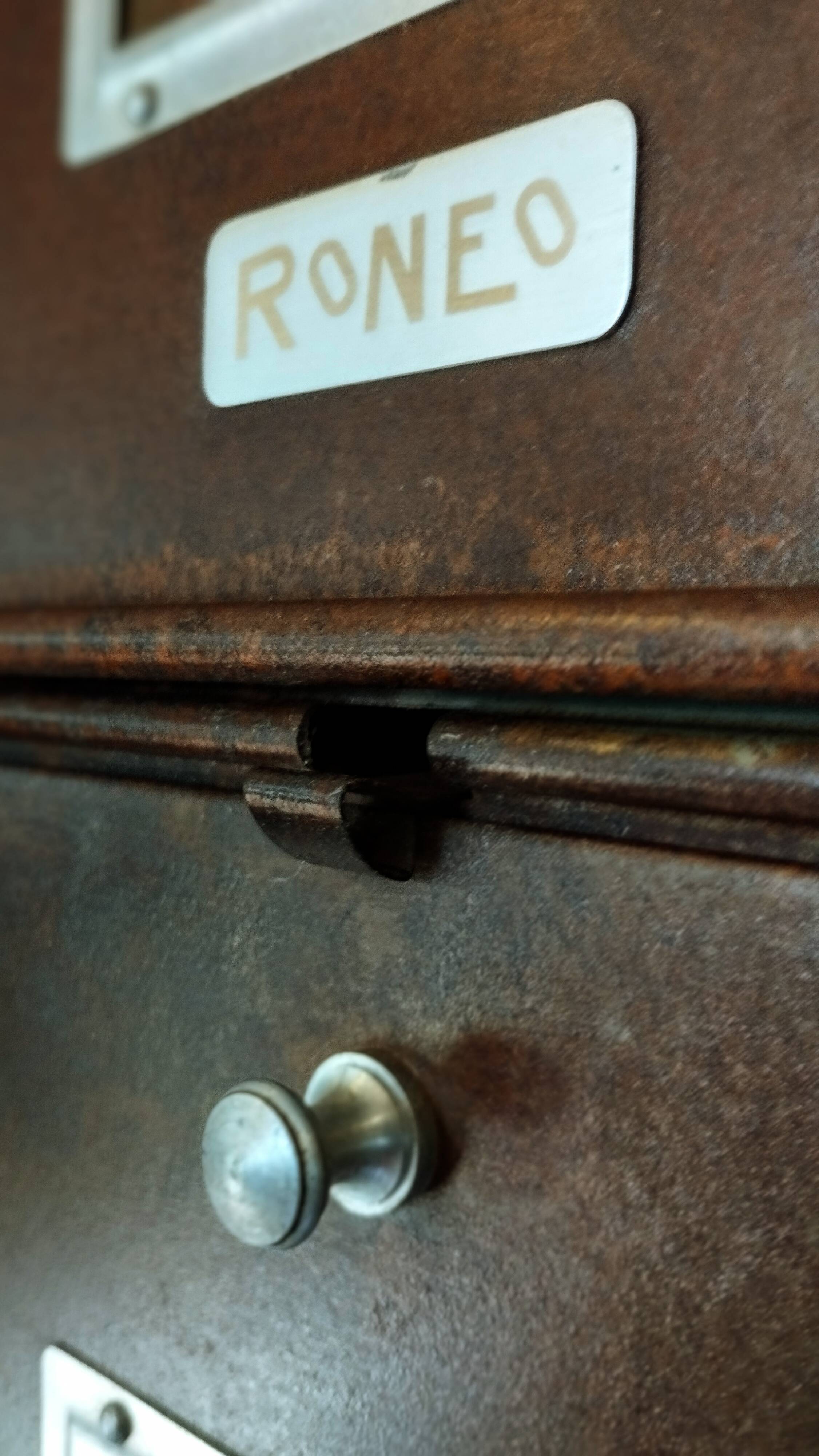 A vintage Roneo industrial flapper from the 1950s with a rusty patina