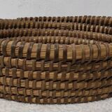 Antique Bread Basket - Vintage Braided Straw Bun Basket