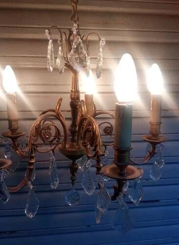 Antique gilded bronze and crystal chandelier with 5 lights / working condition l. gau?