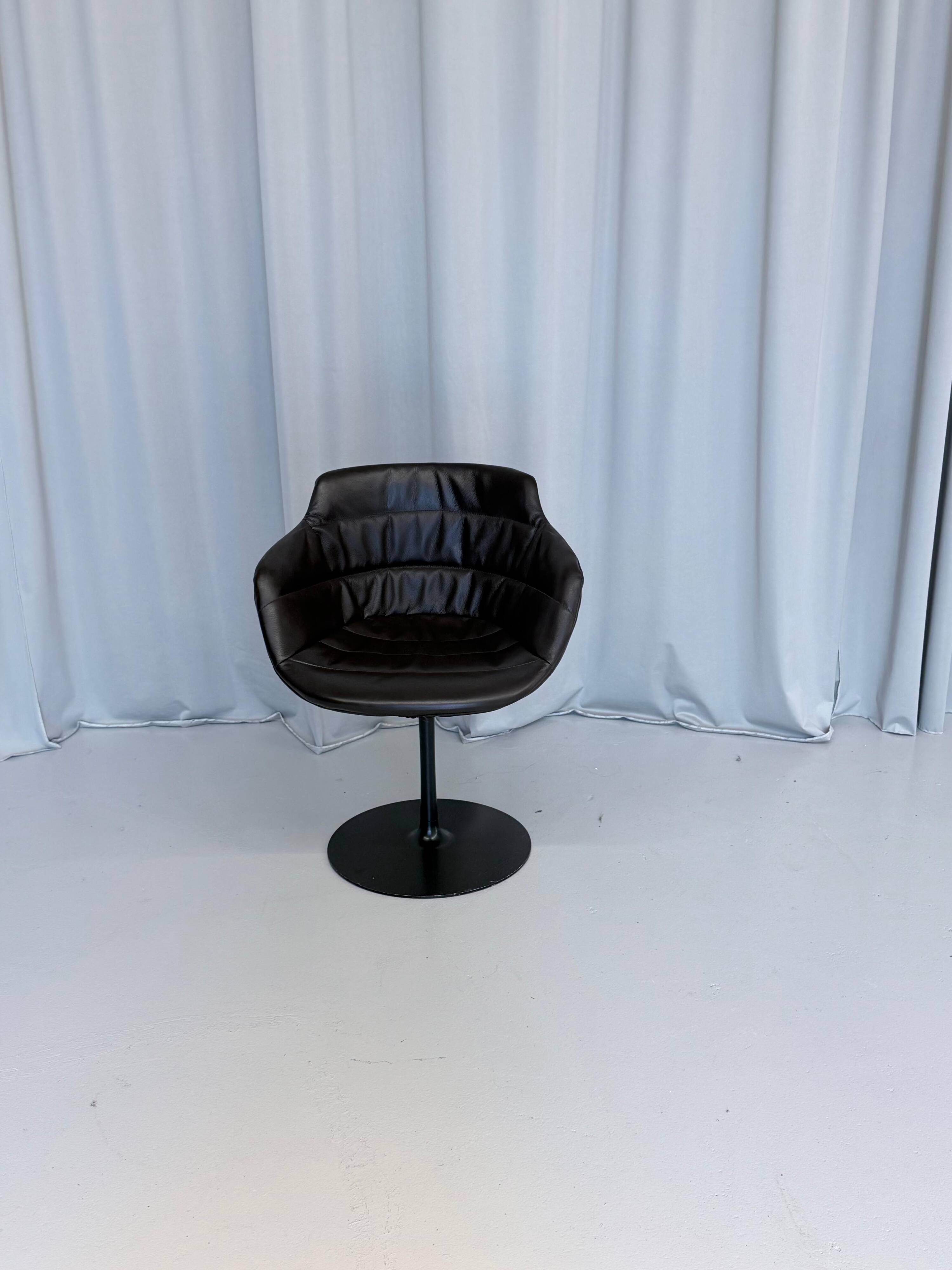 Vintage Brown Leather Swivel Cocktail Chairs, Italy 1980’s Set Of 2