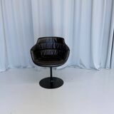 Vintage Brown Leather Swivel Cocktail Chairs, Italy 1980’s Set Of 2