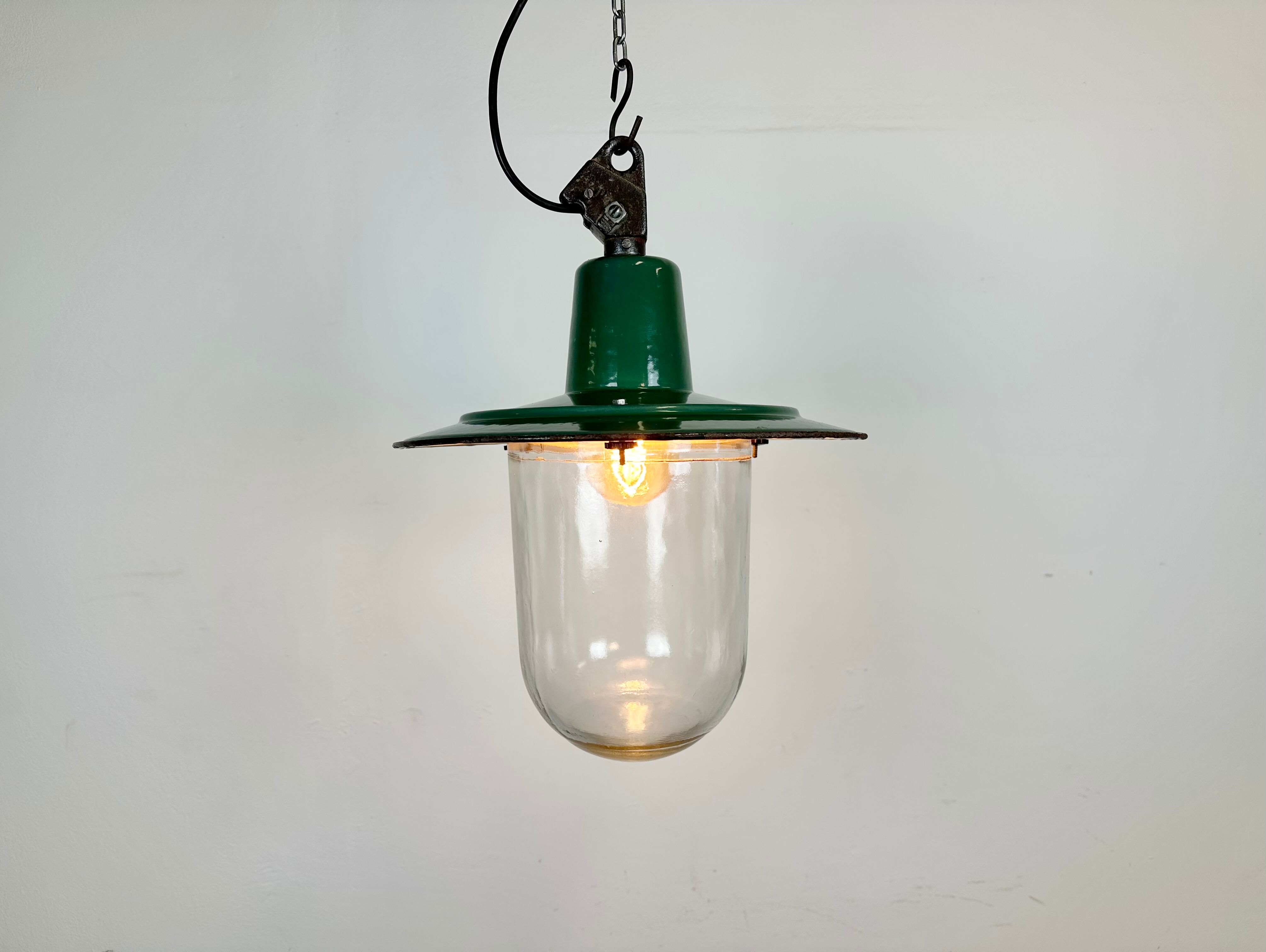 Green Enamel and Cast Iron Industrial Pendant Light, 1960s