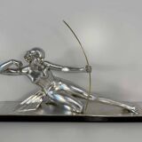 Diana the Huntress Art Deco Silver Leaf Sculpture by Salvatore Melani, 1930