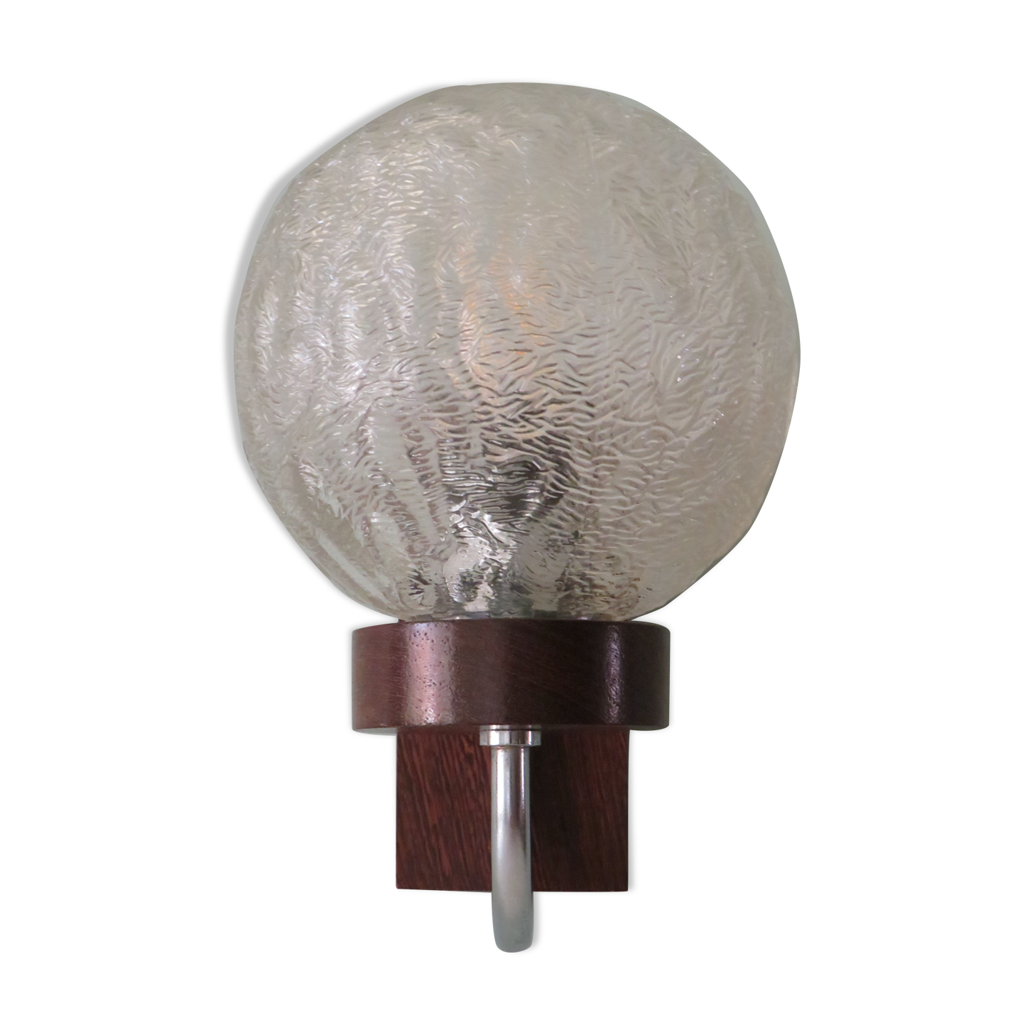 Mid-century wall lamp, teak and glass, Belgium 1960-1970