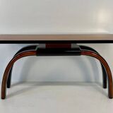Italian 1940s Art Deco Console in Black Lacquer, Walnut and Maple Burl