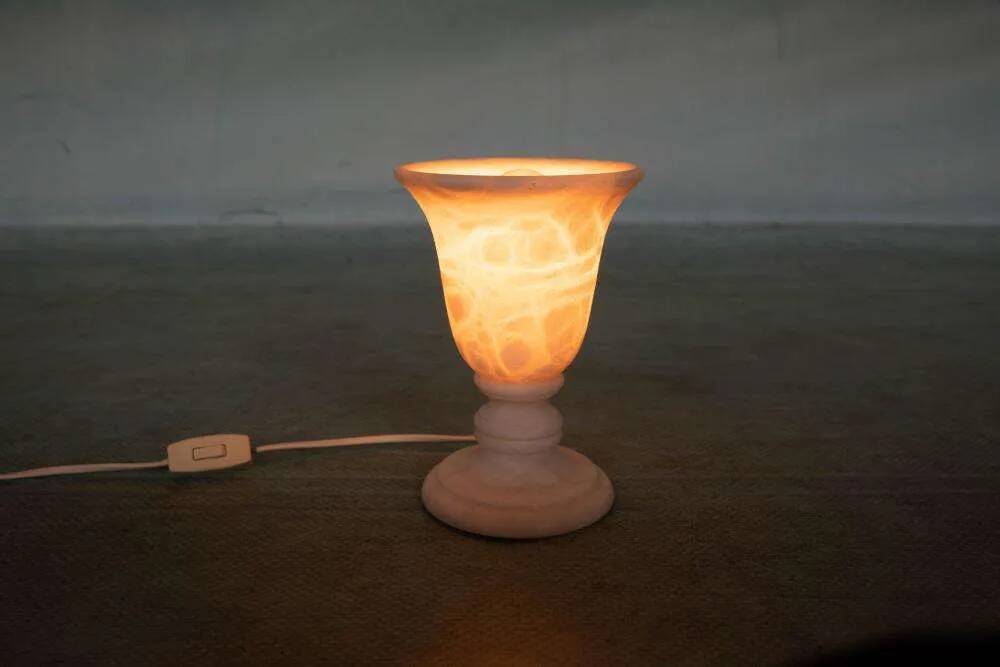 1970s bohemian natural stone table lamp, vintage mood lamp