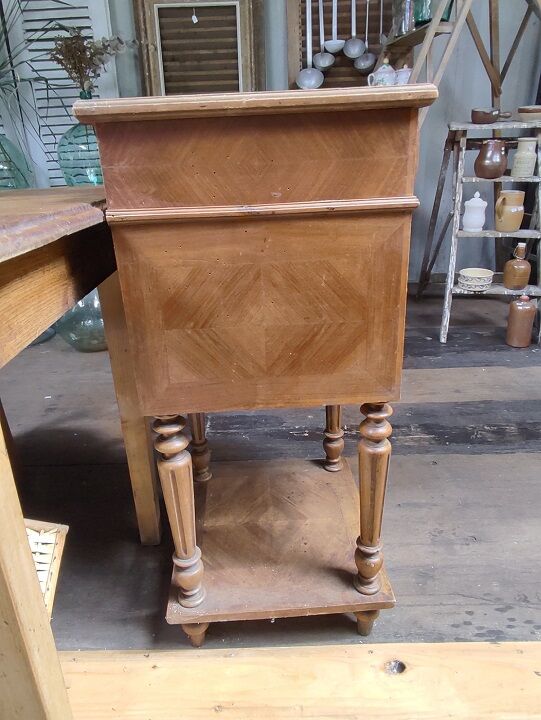Bedside table solid wood inlaid drawer vintage antique door