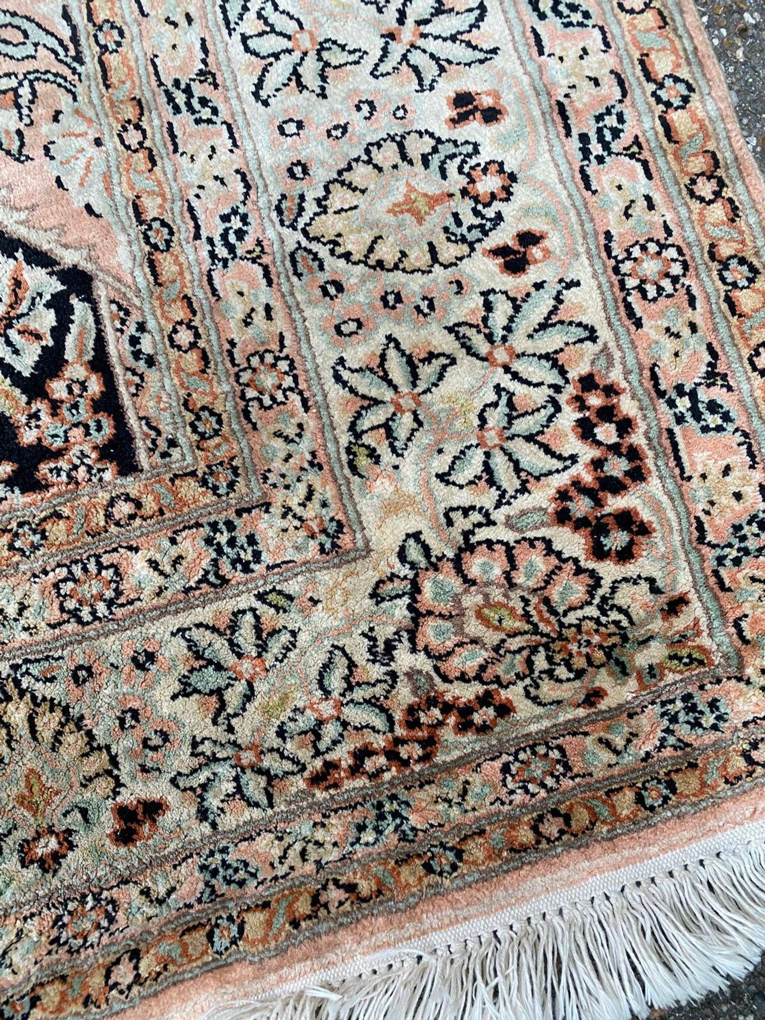 Tapis persan beige laine cachemire d'Inde fait main 127x190cm