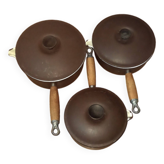 Set of 3 Le Creuset enameled cast iron saucepans 18/20/22 cm and their lids