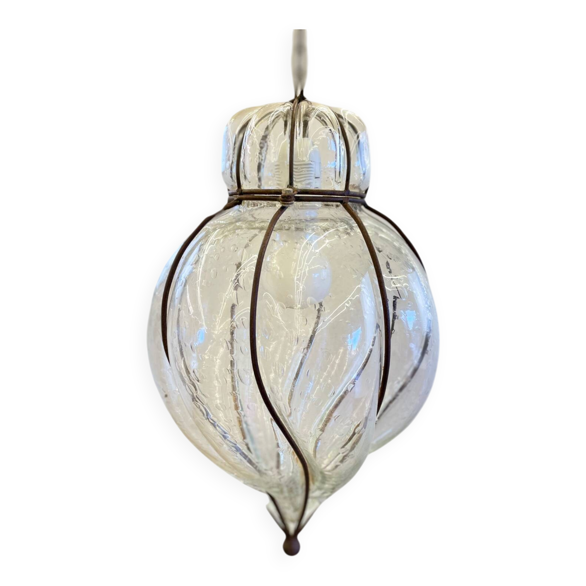 Vintage metal and blown glass lantern pendant.
