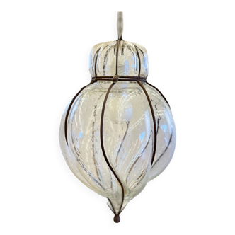 Vintage blown glass and metal lantern suspension