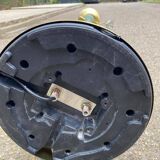 Vintage Italian design gold halogen floor lamp with double spotlight dome.