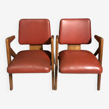 Pair of Hillestak armchairs designed in 1950s by Robin Day for Hille,