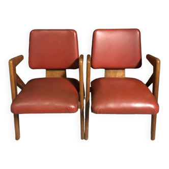 Pair of Hillestak armchairs designed in 1950s by Robin Day for Hille,