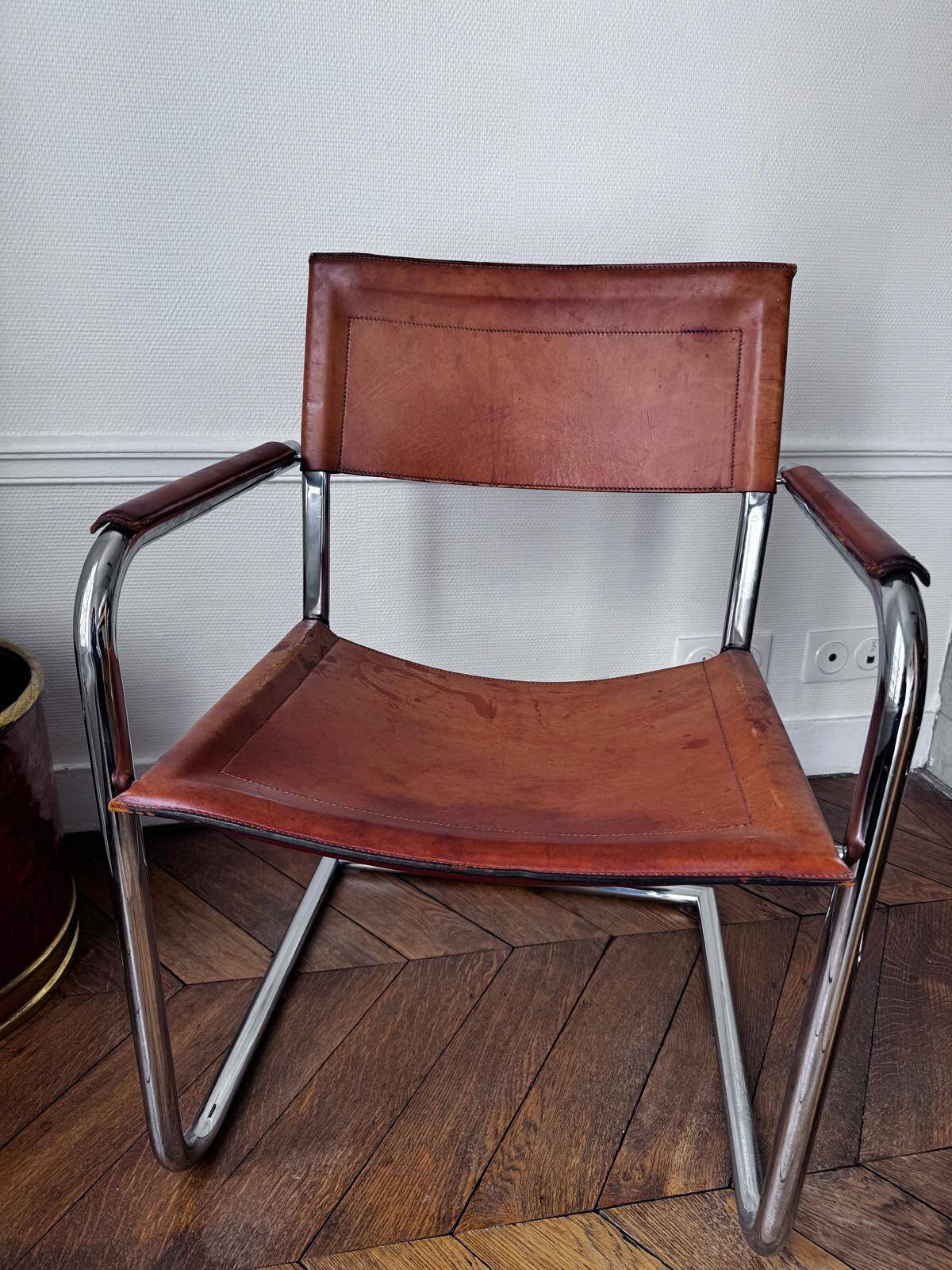 4 Matteo Grassi cantilever chairs in cognac leather