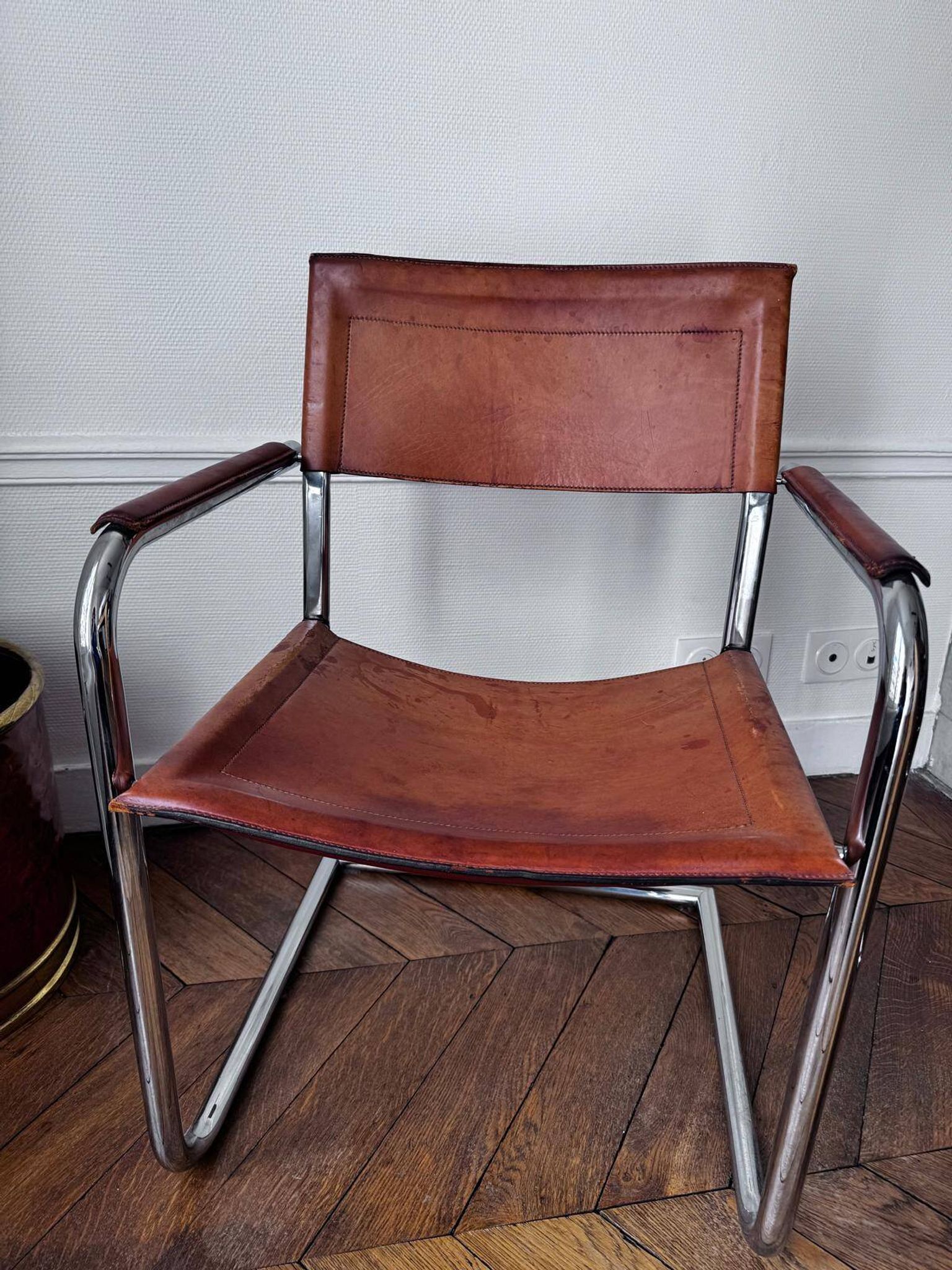 4 fauteuils cantilever Matteo Grassi en cuir cognac