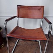 4 fauteuils cantilever Matteo Grassi en cuir cognac