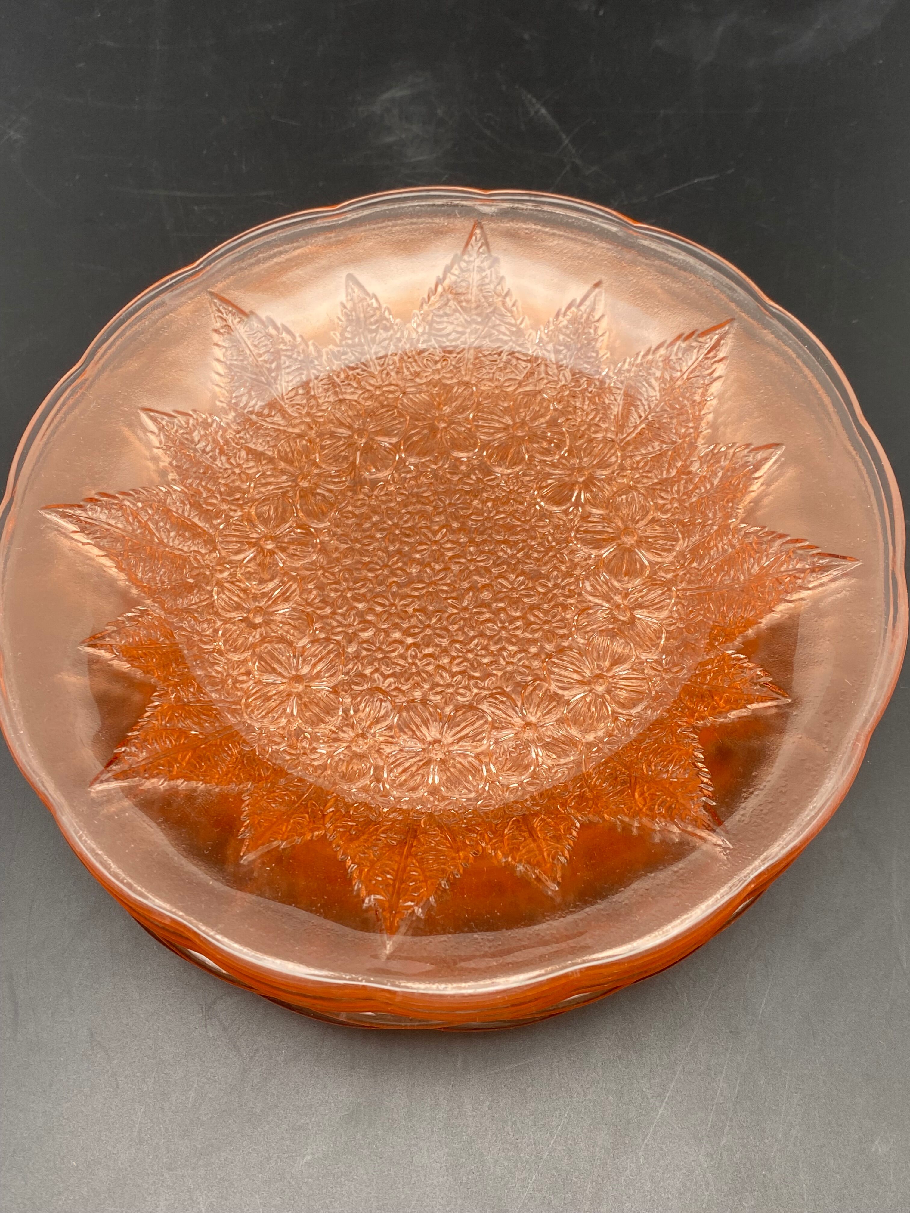 Vintage pink transparent glass dessert plates