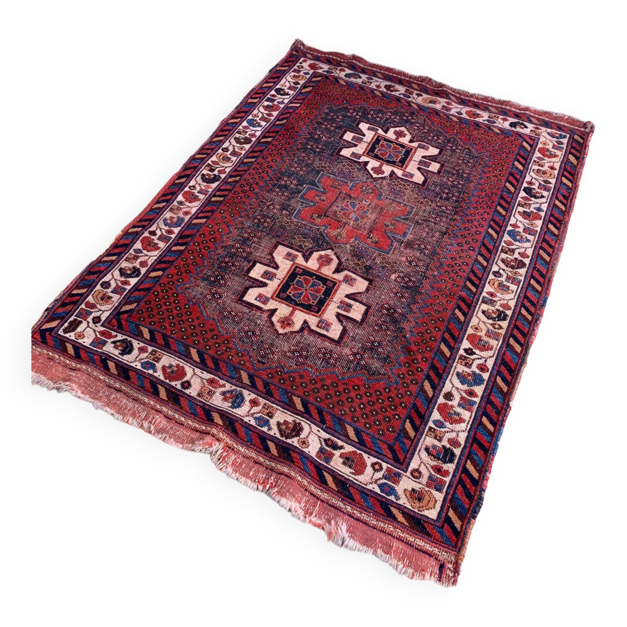 Vintage Kamseh Rug 130x97 cm, small, Tribal oriental Carpet truly Shabby Chic