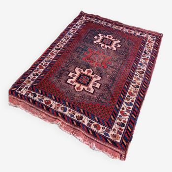 Tapis Kamseh vintage 130x97 cm, petit, tapis oriental tribal vraiment Shabby Chic