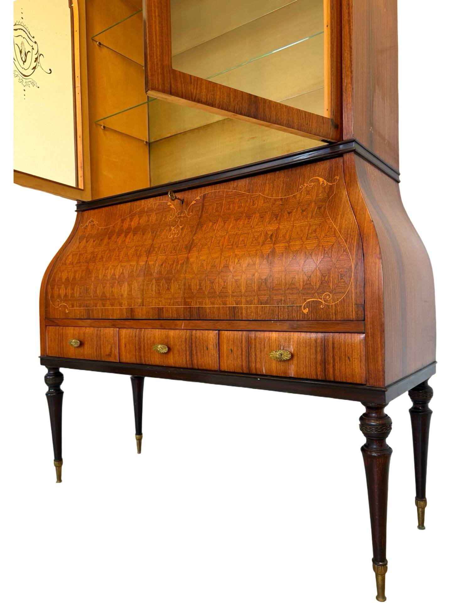 Secretary credenza in marquetry in the Italian Louis XV style from the mid-century, 1960.