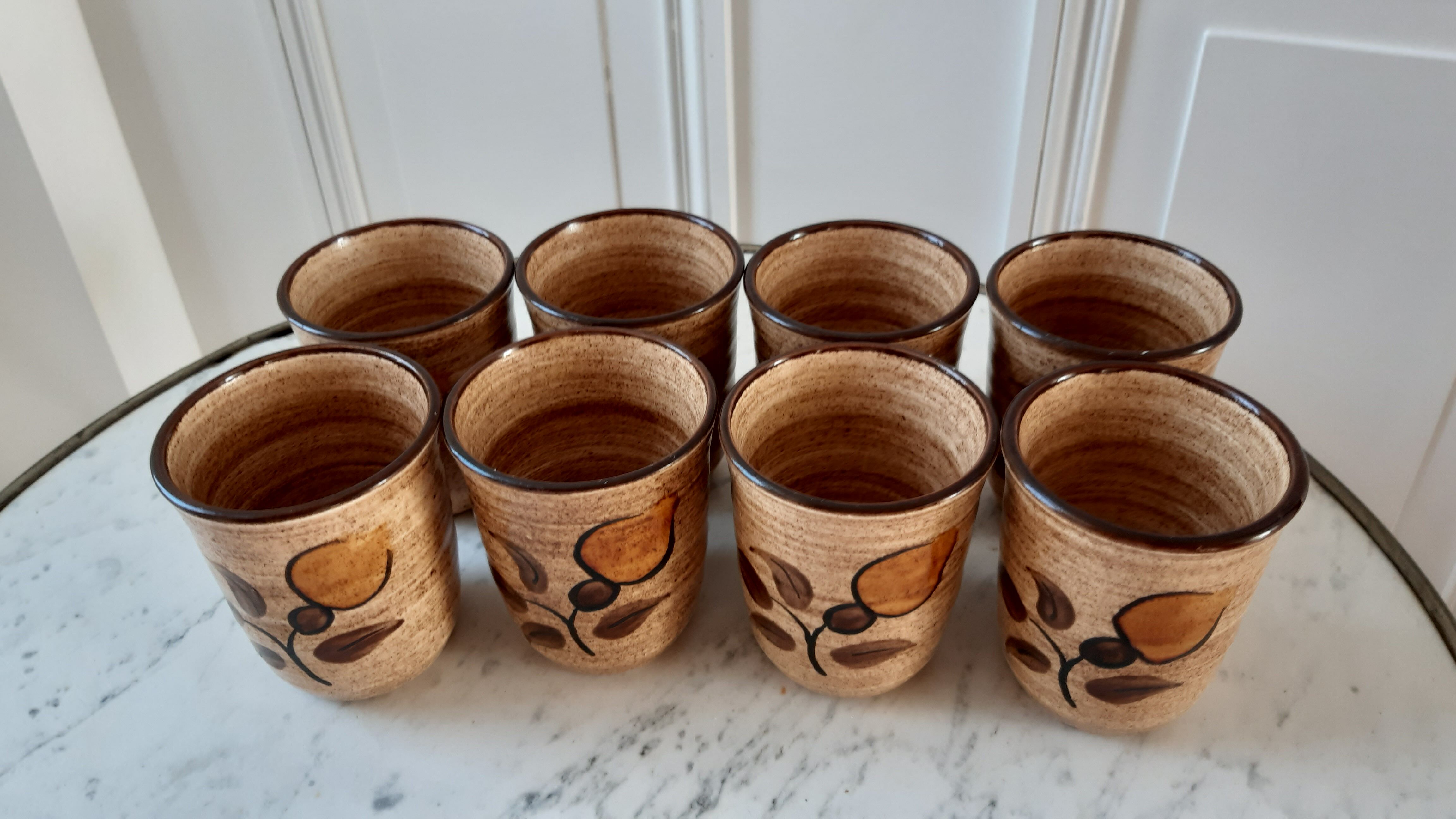 Set of 8 cups glasses in stoneware Salins 70s