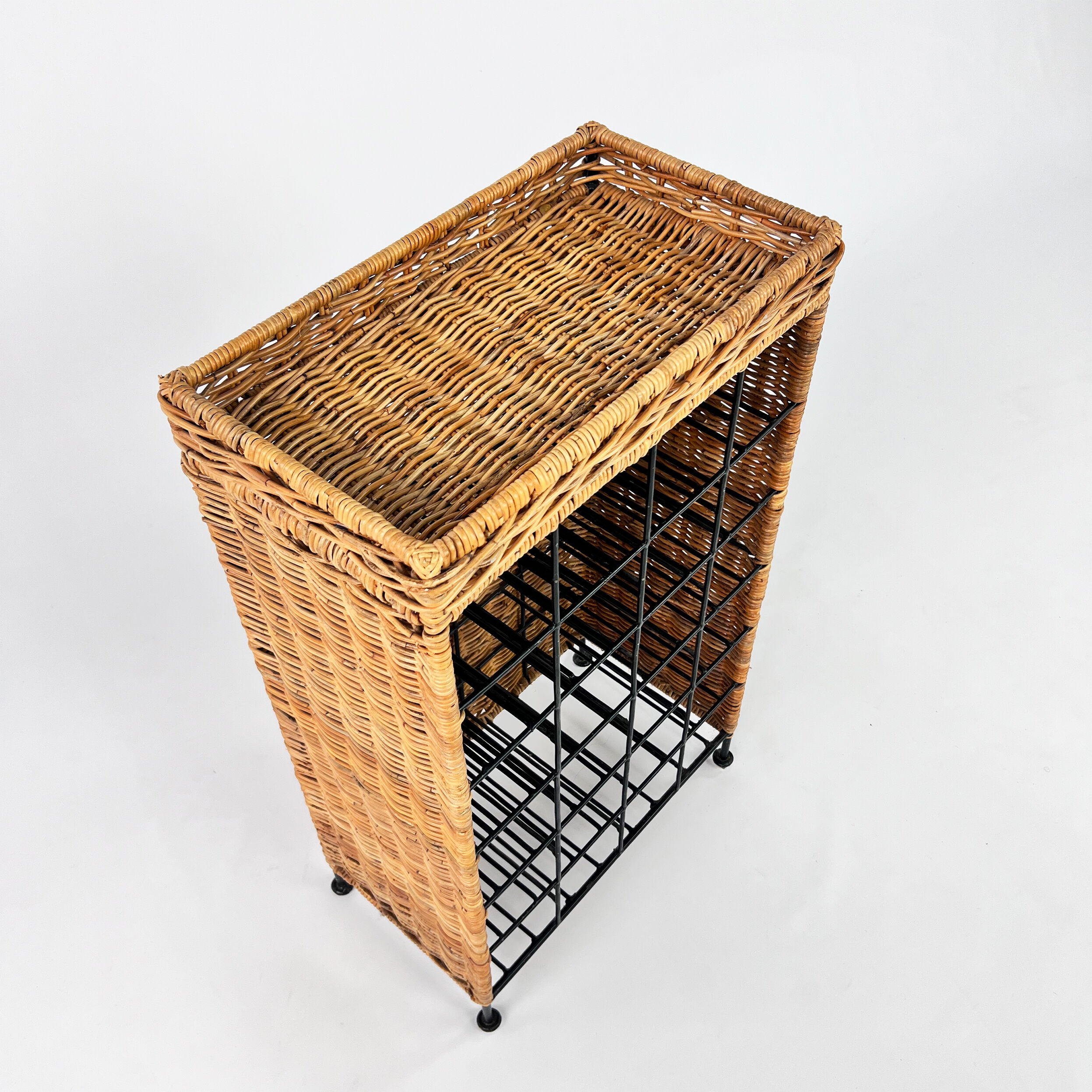French Rattan and Steel Wine Rack, 1970s