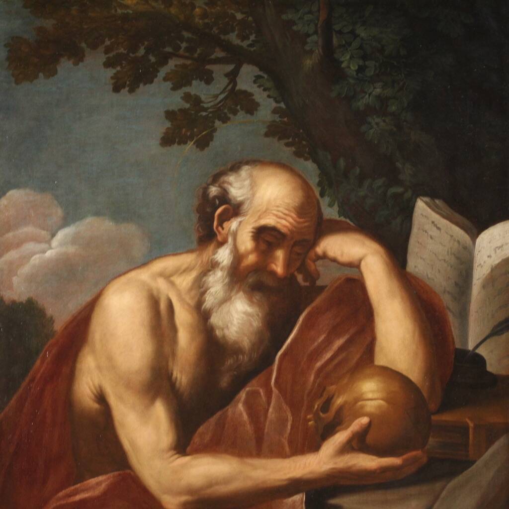 Great 17th century Italian painting, Saint Jerome in Meditation