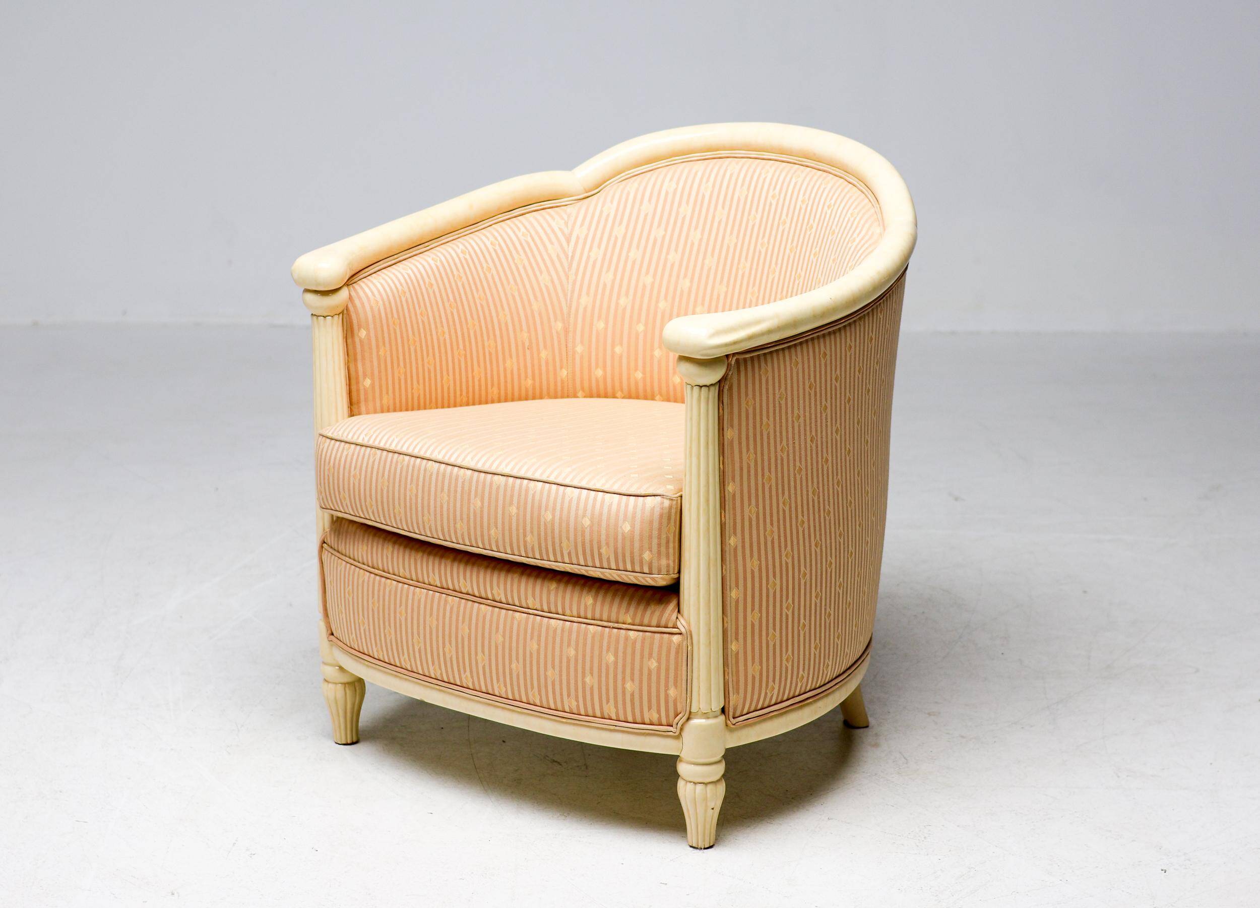 Fine Art Deco Bergère Club Chair Hollywood Regency Style Damask