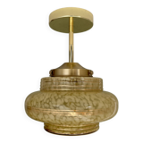 Vintage art deco globe pendant light / ceiling light in yellow Clichy glass