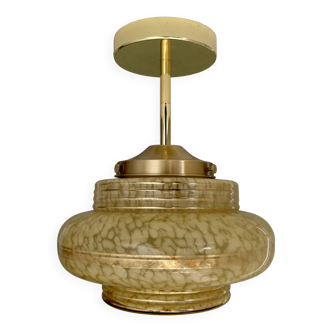 Vintage art deco globe pendant light / ceiling light in yellow Clichy glass