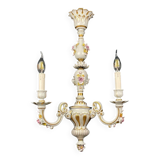 Vintage Capodimonte porcelain lustre with 3 arms, Italy, 1940s.