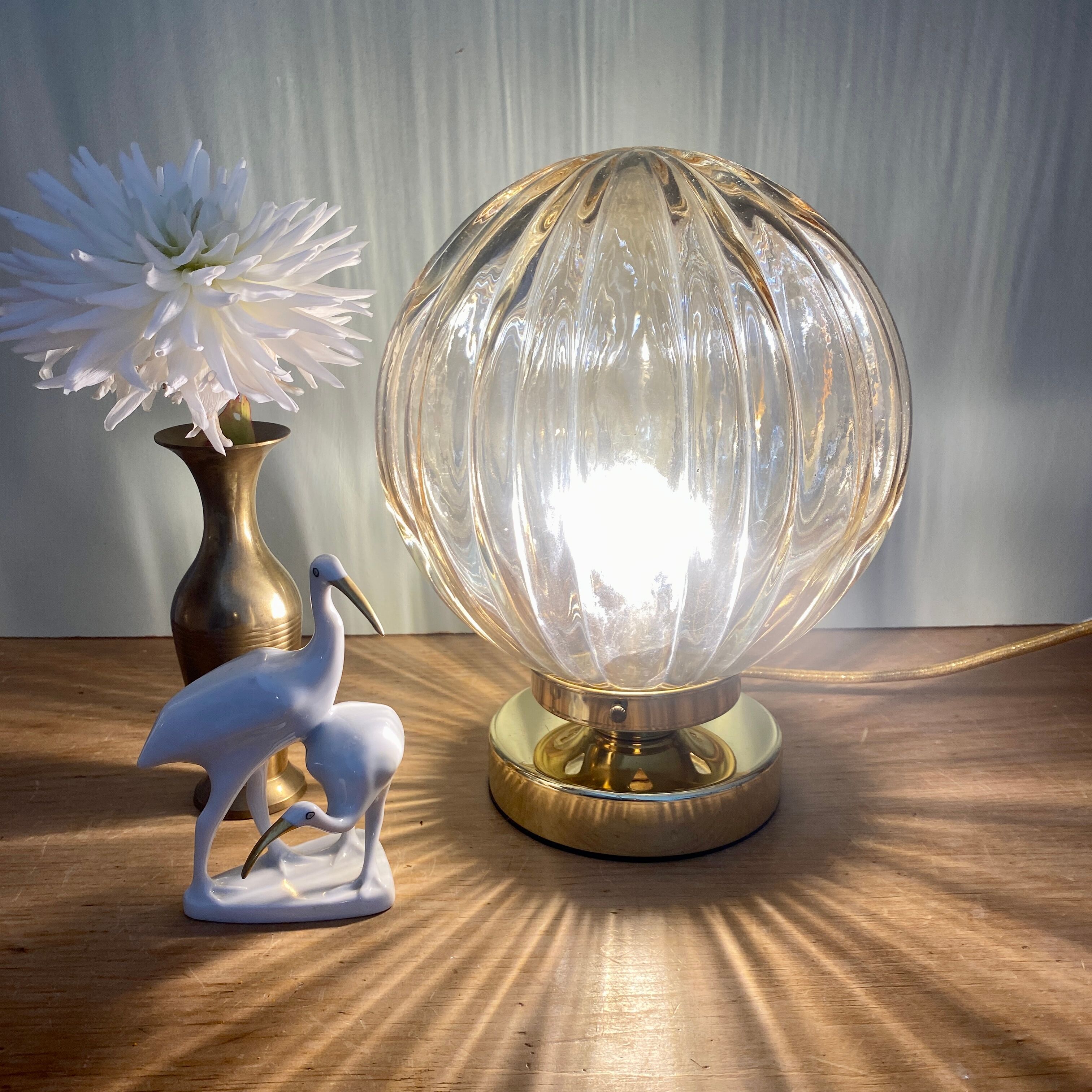 Vintage amber glass globe table lamp