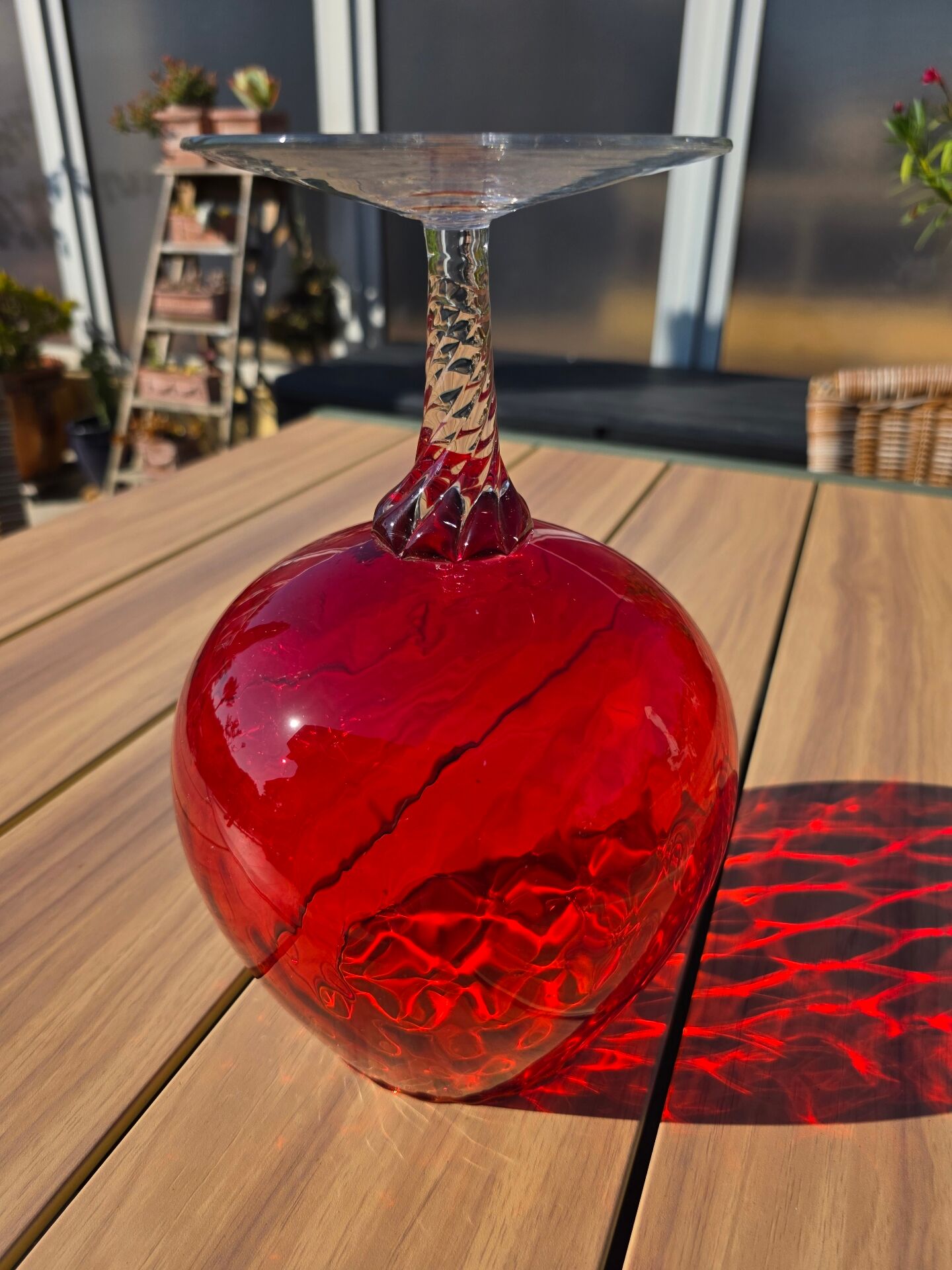Giant glass 29 cm Empoli ruby red vintage blown glass