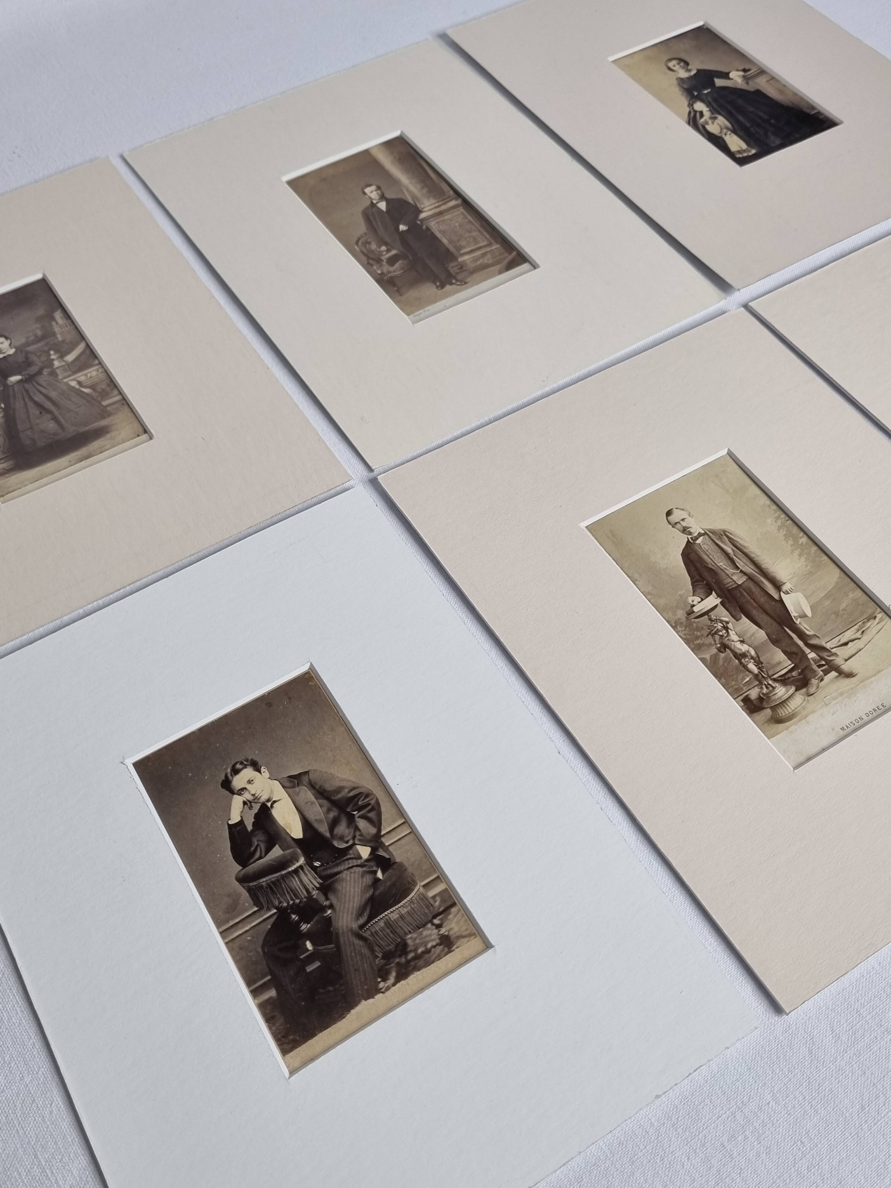 Set of 6 old photographs, 19th century studio portraits, men, women and children