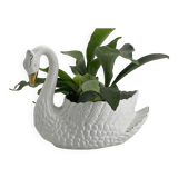 Vintage swan pot holder in white and gold ceramic
