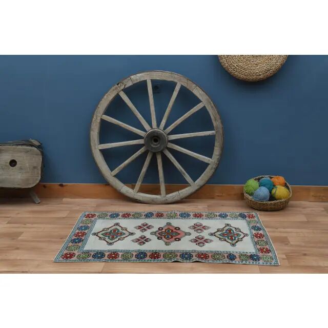 1970s vintage Turkish Oushak handmade wool cotton orange runner rug 101x148