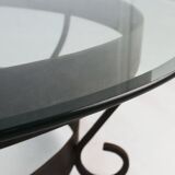 Round Coffee Table with Wrought Iron Base and Glass Top, France, 1930s