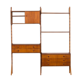 Teak 2-Bay Ergo Modular Wall Unit with double chest of drawers, a cabinet & 2 shelves by John Texmon
