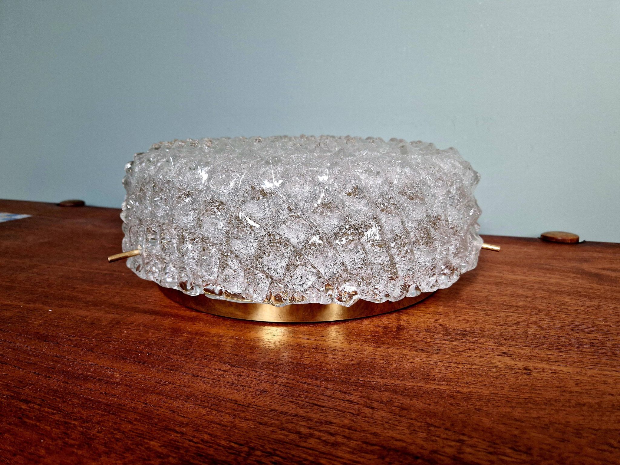 Large brass and frosted glass ceiling light, Hillebrand Lighting, 1970.