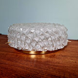 Large brass and frosted glass ceiling light, Hillebrand Lighting, 1970.