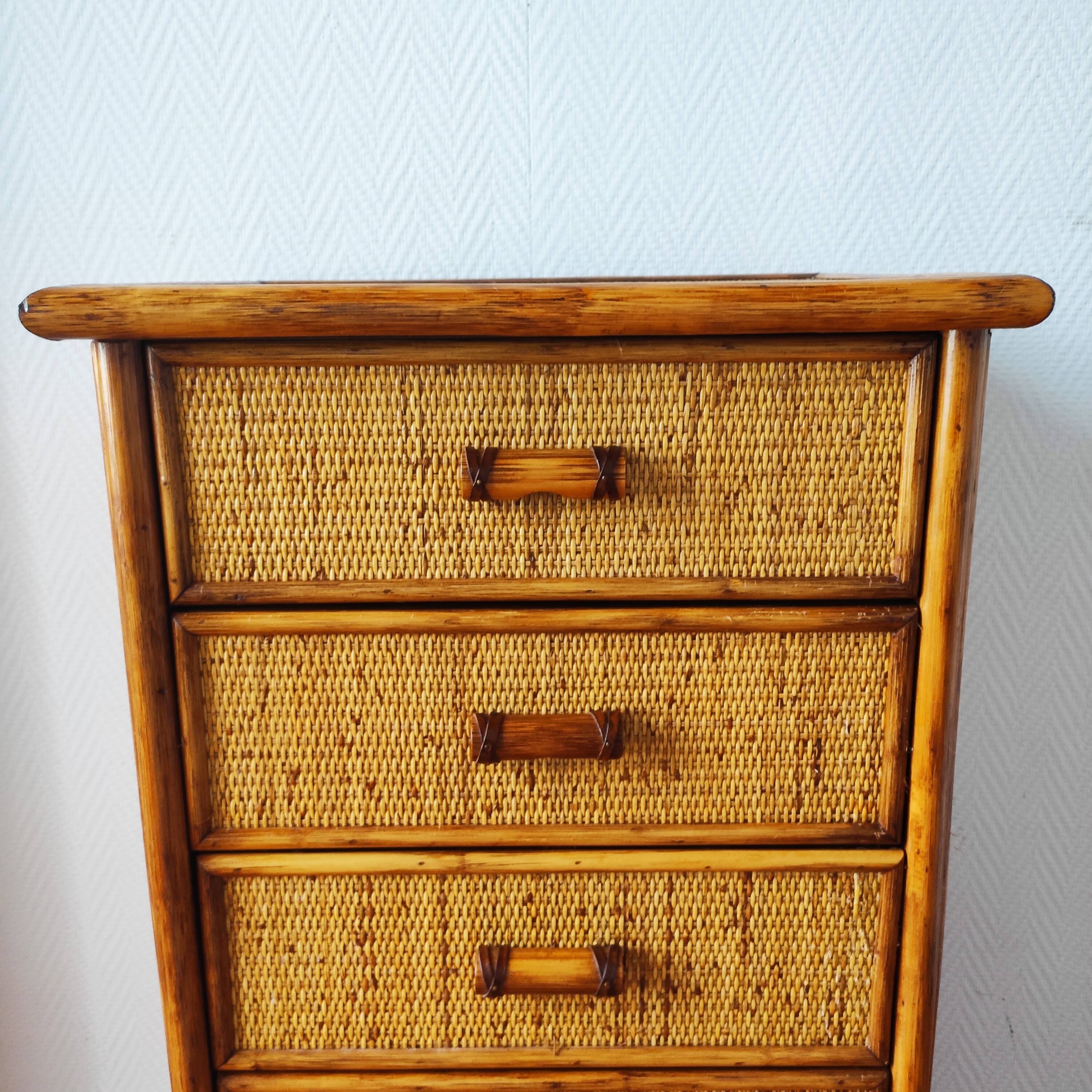 Vintage wicker and rattan chest of drawers