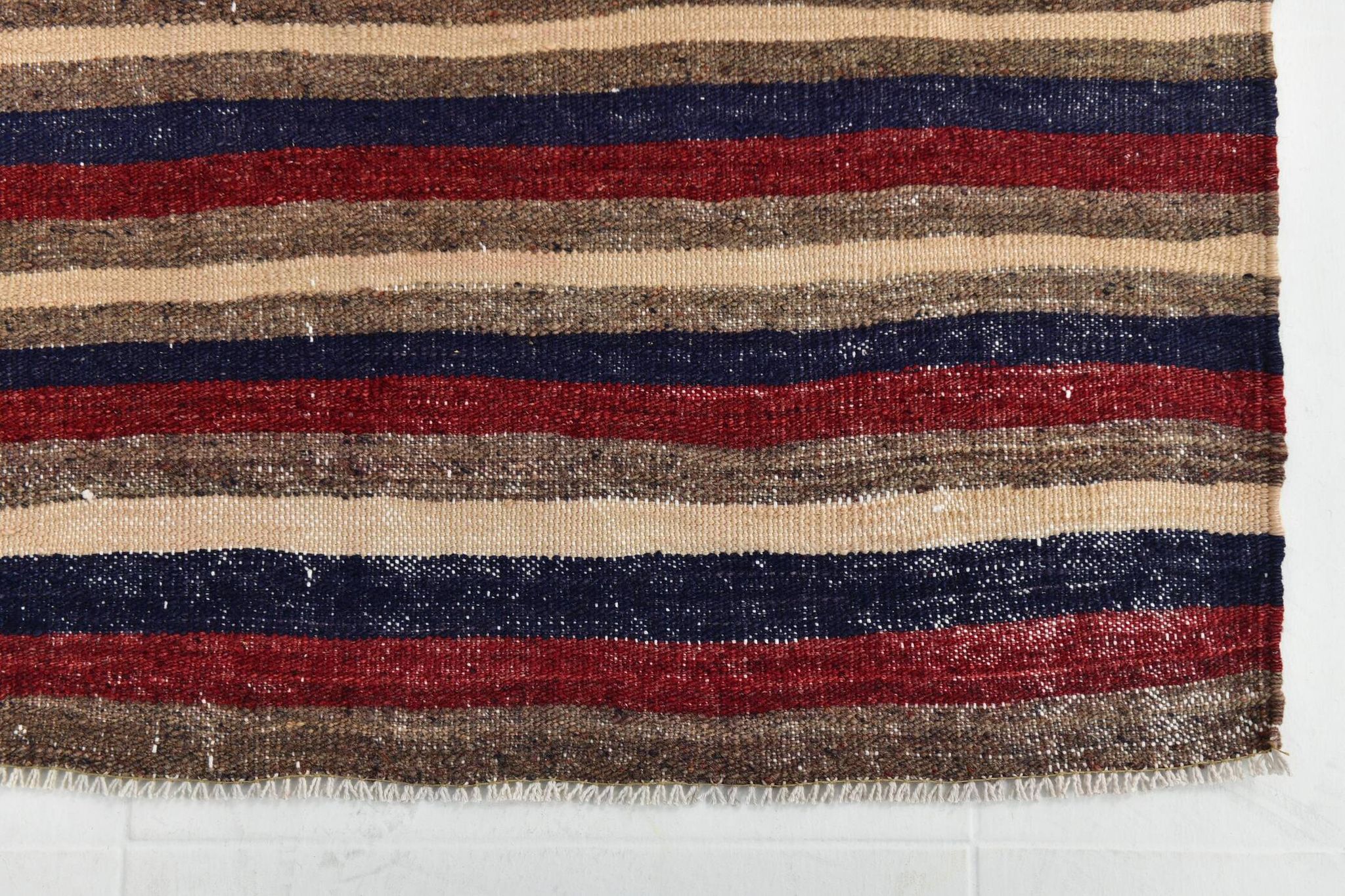 4x9 Red & Navy Blue Pinstriped Pattern Turkish Kilim Rug, 136x284Cm