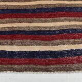 4x9 Red & Navy Blue Pinstriped Pattern Turkish Kilim Rug, 136x284Cm