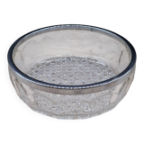 Chiseled glass salad bowl with metal rim