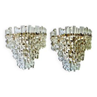 Kinkeldey pair of crystal and gilt wall lights, 1970s